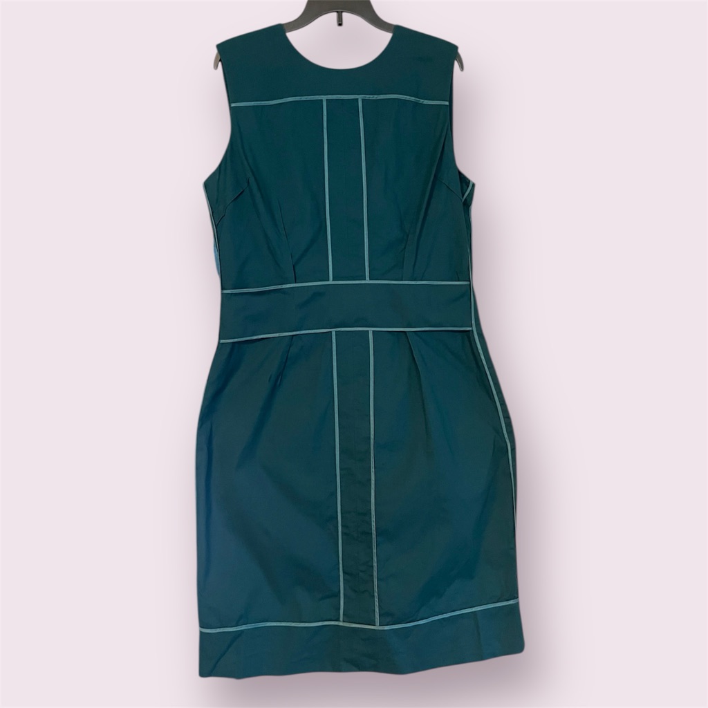 St. John Soca Sleeveless Teal Panel Cotton Sheath Dress Size 10